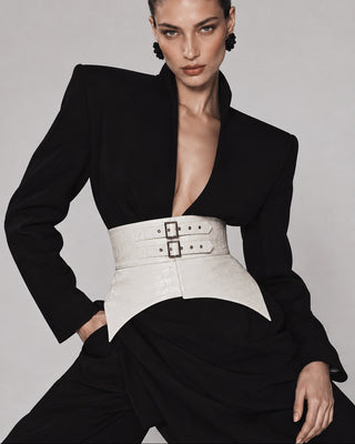Crocodile Embossed Leather Corset Belt – Sculptural Waist Accessory