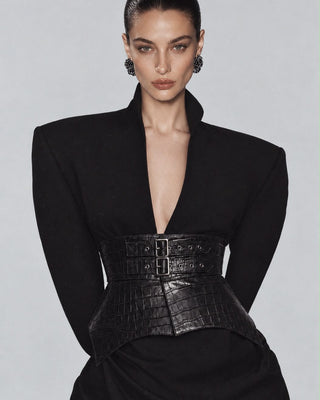 Crocodile Embossed Leather Corset Belt – Sculptural Waist Accessory