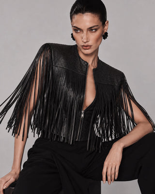 Embossed Leather Fringe Jacket – Statement Outerwear with Fringe Detail