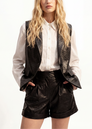 Ostrich-Embossed Leather Shorts