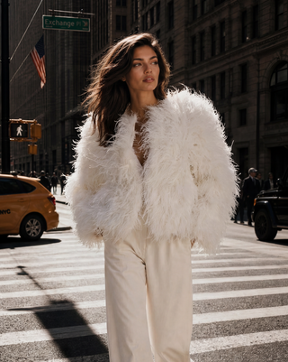 Ostrich Feather Jacket White Pantera