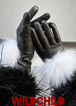 wildchild leather gloves white fur