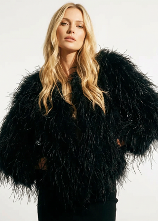 Ostrich Feather Jacket Black Pantera