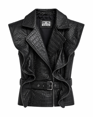 Black leather vest with crocodile texture wildchild vest
