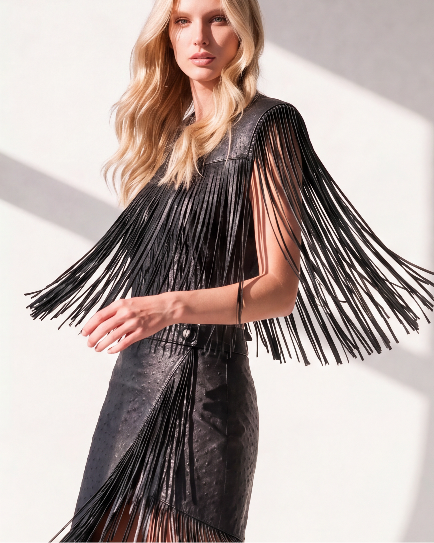 Embossed Leather Fringe Jacket