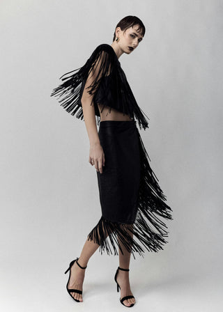 Embossed Fringe Skirt