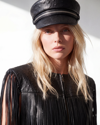 Ostrich Embossed Leather Cap