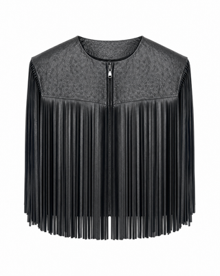 Embossed Leather Fringe Jacket
