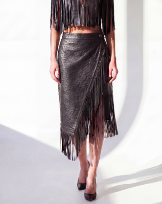 Embossed Leather Fringe Skirt