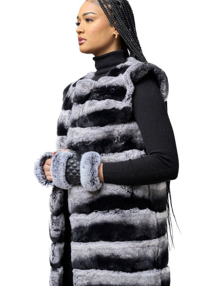 Luxury Cheetah Rex Rabbit Chinchilla Fur Vest for Women